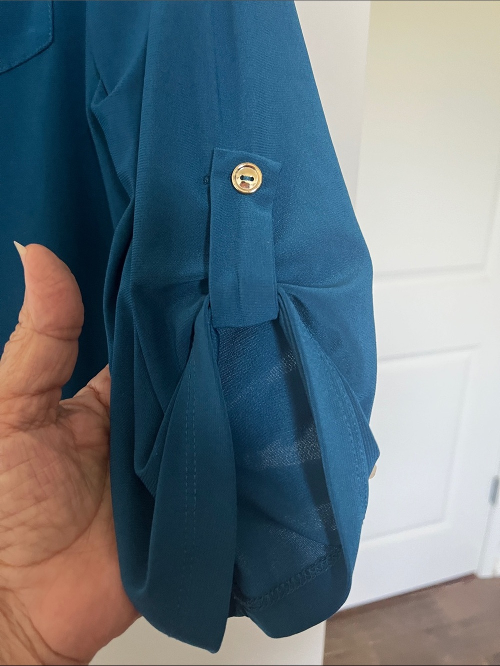 PerSeption Concept Teal Long-Sleeve Henley with Button Pockets - Picture 3 of 5